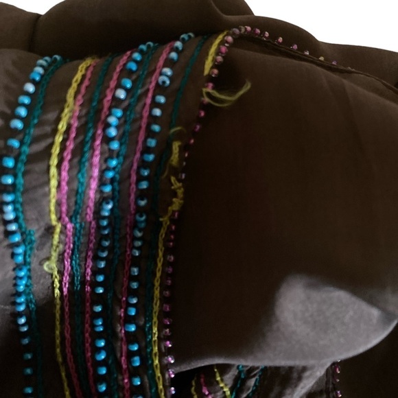 BCBG MAXAZRIA SILK” Tunic Embellished with Stones & Beads Brown Boho Chic Goth - Picture 12 of 14